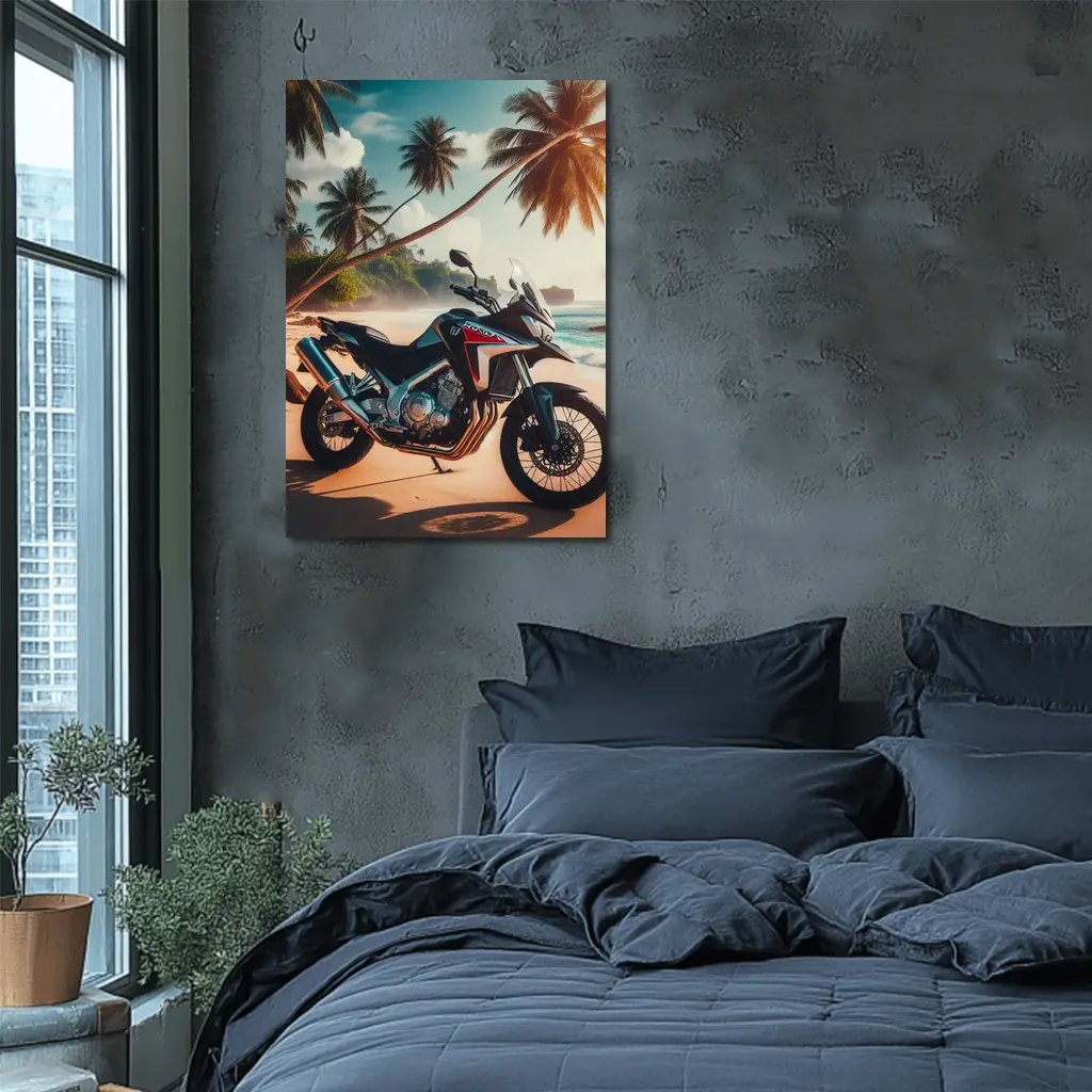 Honda Adventure Motorcycle Tropical Beach Scene – Wall Art