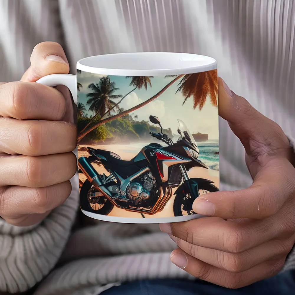 Honda Adventure Motorcycle Tropical Beach Scene – Mugs