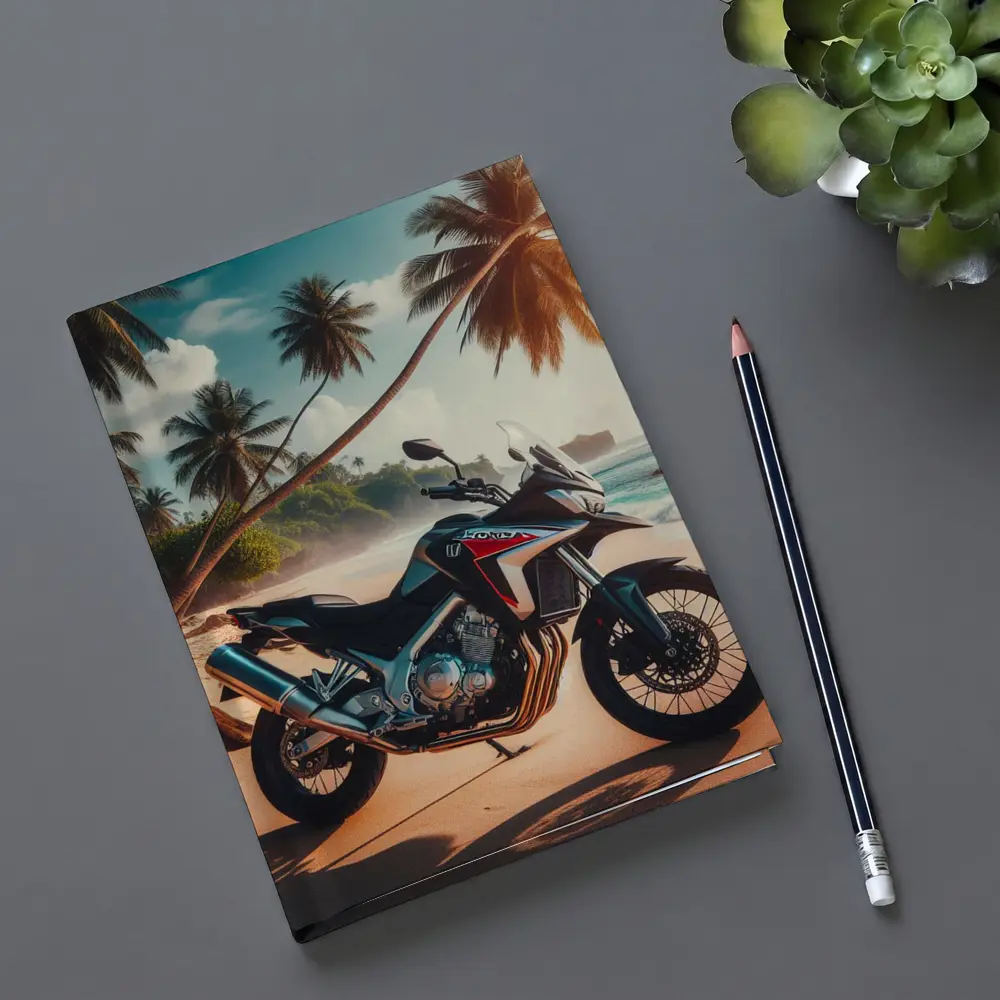 Honda Adventure Motorcycle Tropical Beach Scene – Notebooks