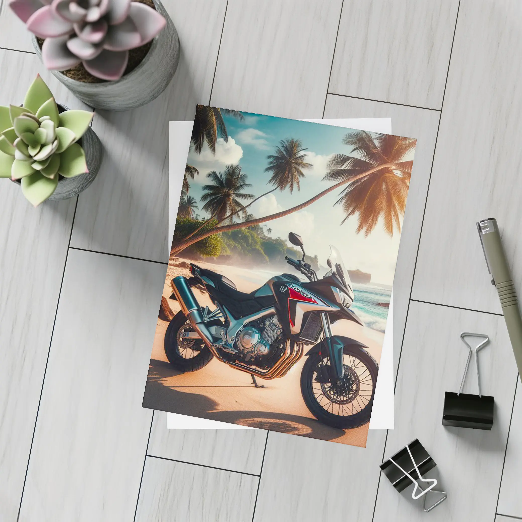 Honda Adventure Motorcycle Tropical Beach Scene – Postcards