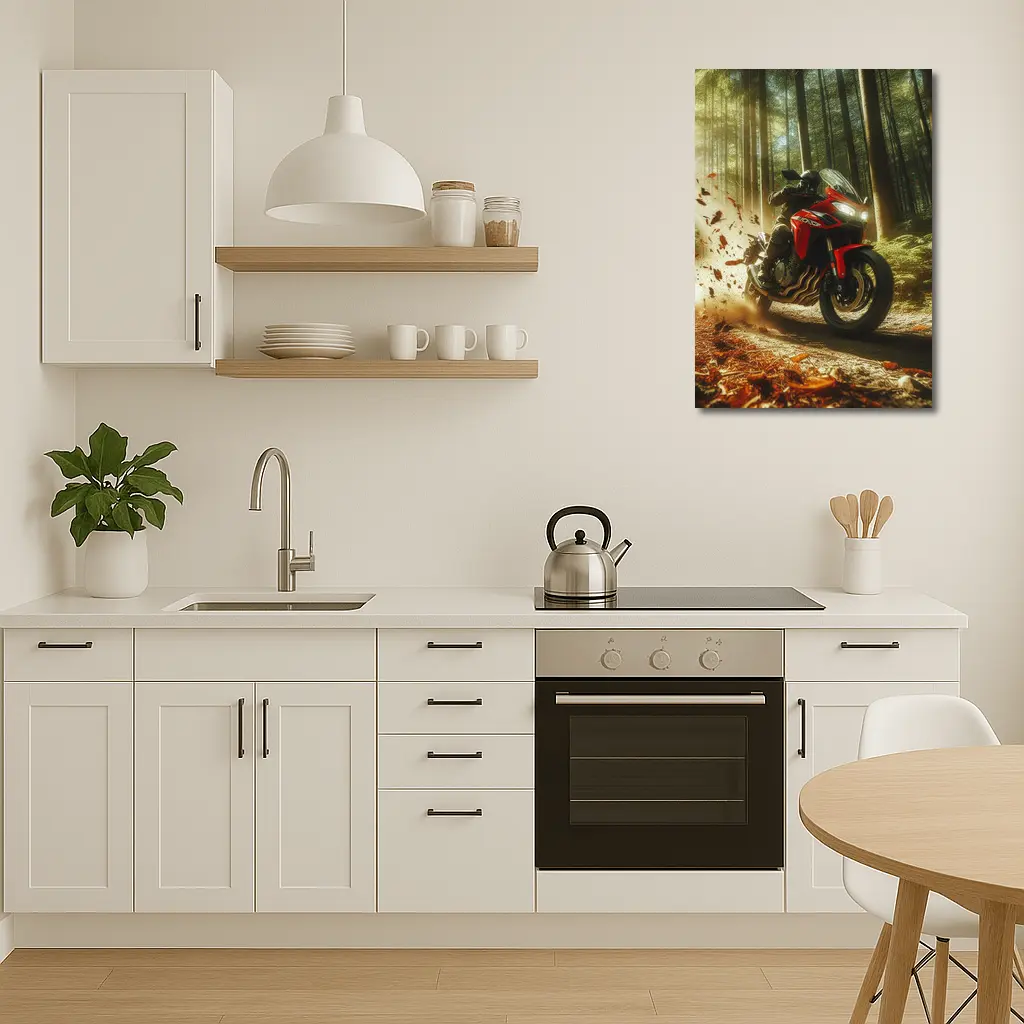 Red Sport Bike Rider Autumn Forest – Wall Art