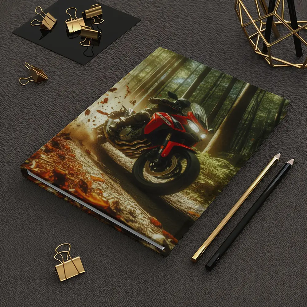 Red Sport Bike Rider Autumn Forest – Notebooks