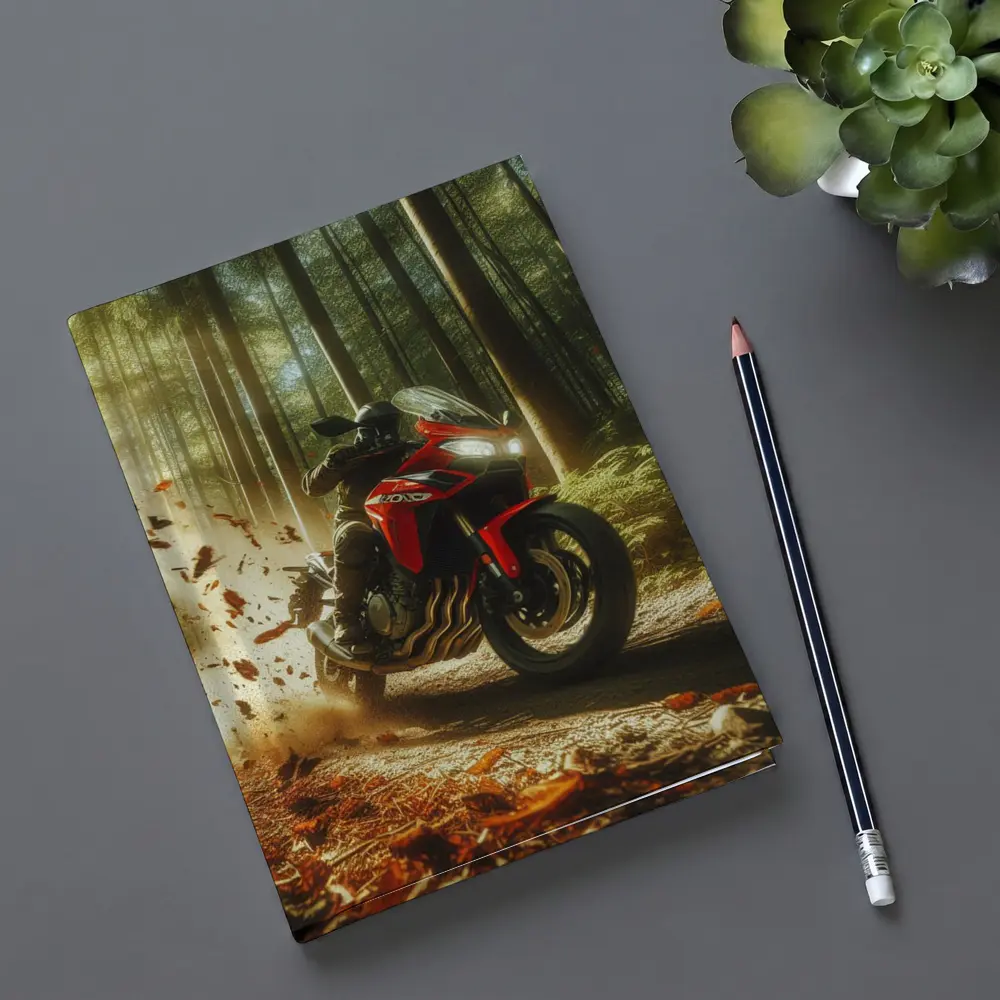 Red Sport Bike Rider Autumn Forest – Notebooks