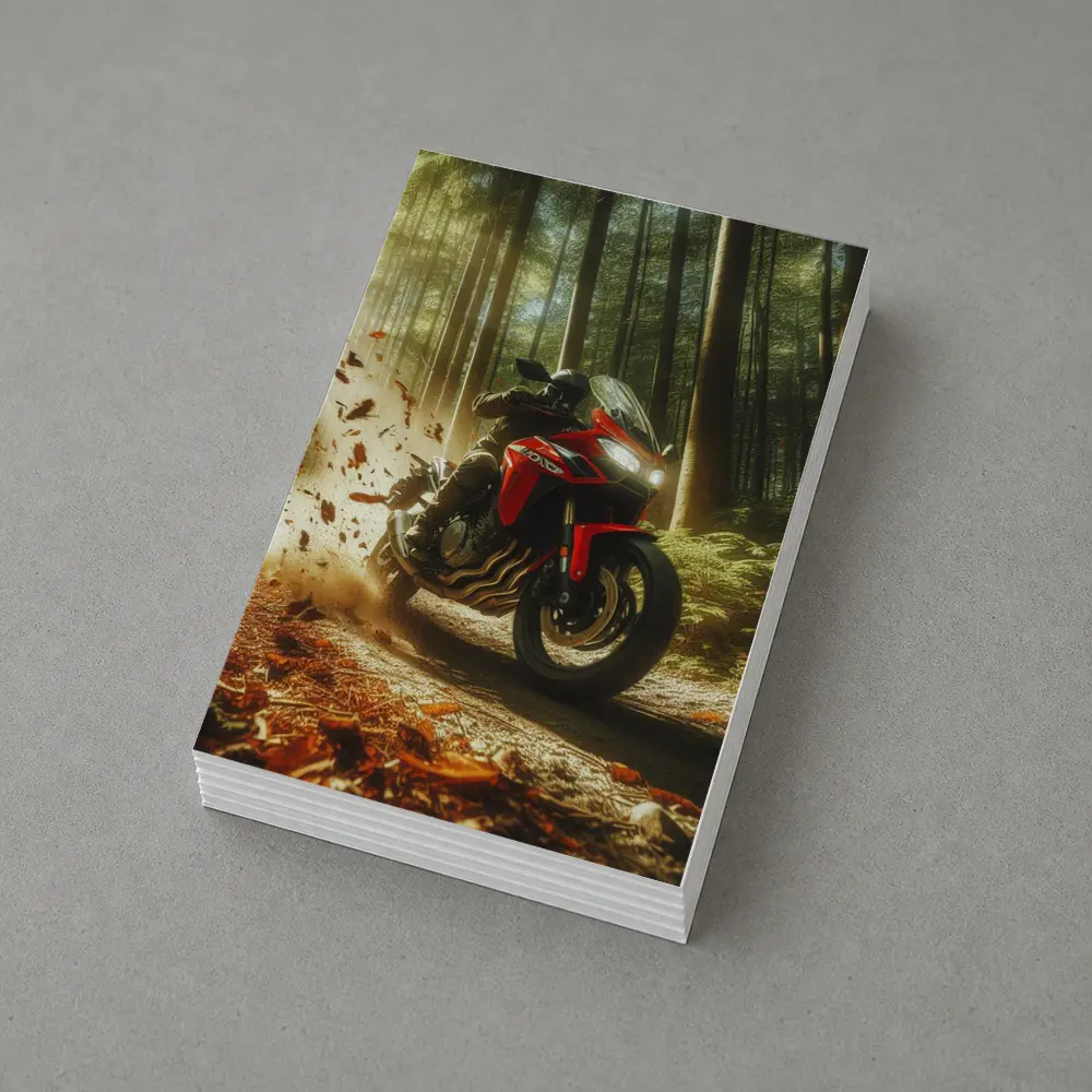 Red Sport Bike Rider Autumn Forest – Postcards