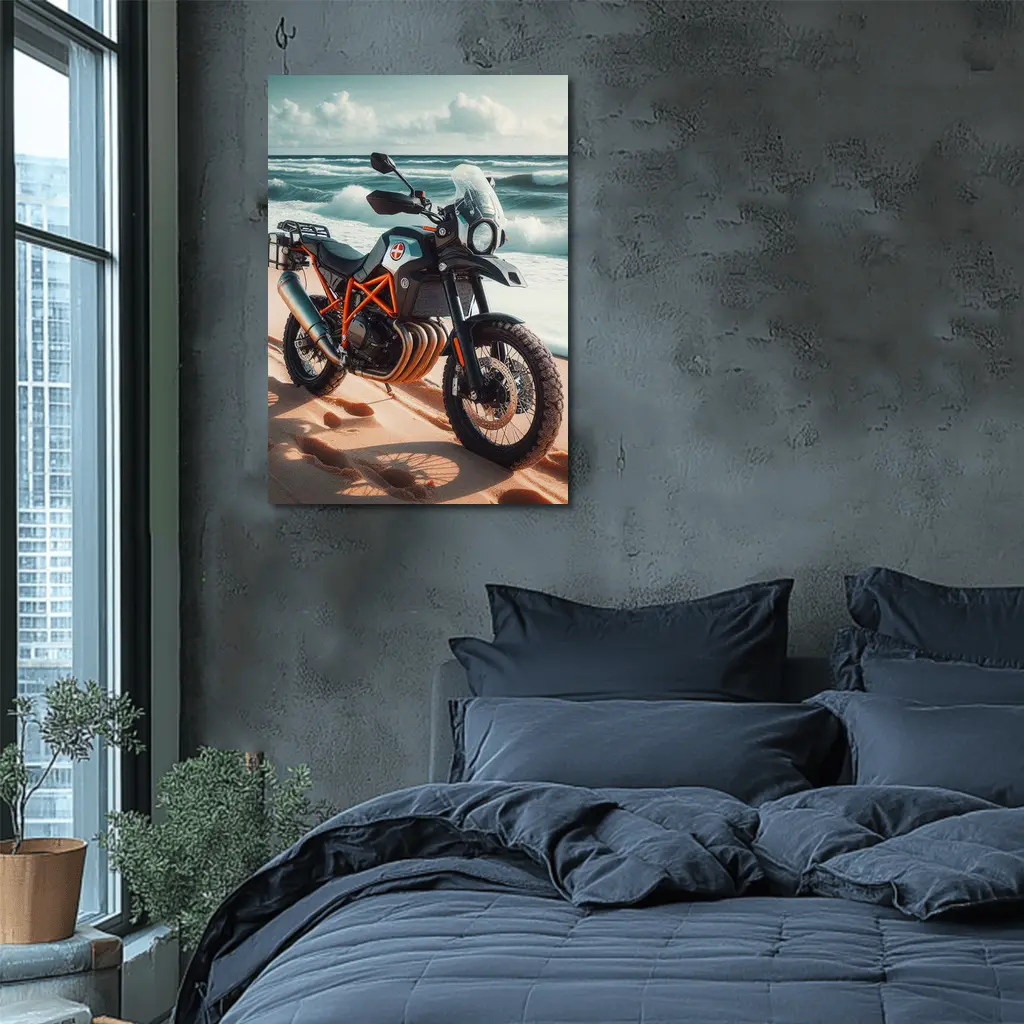 Adventure Dual Sport Bike On Sandy Beach – Wall Art