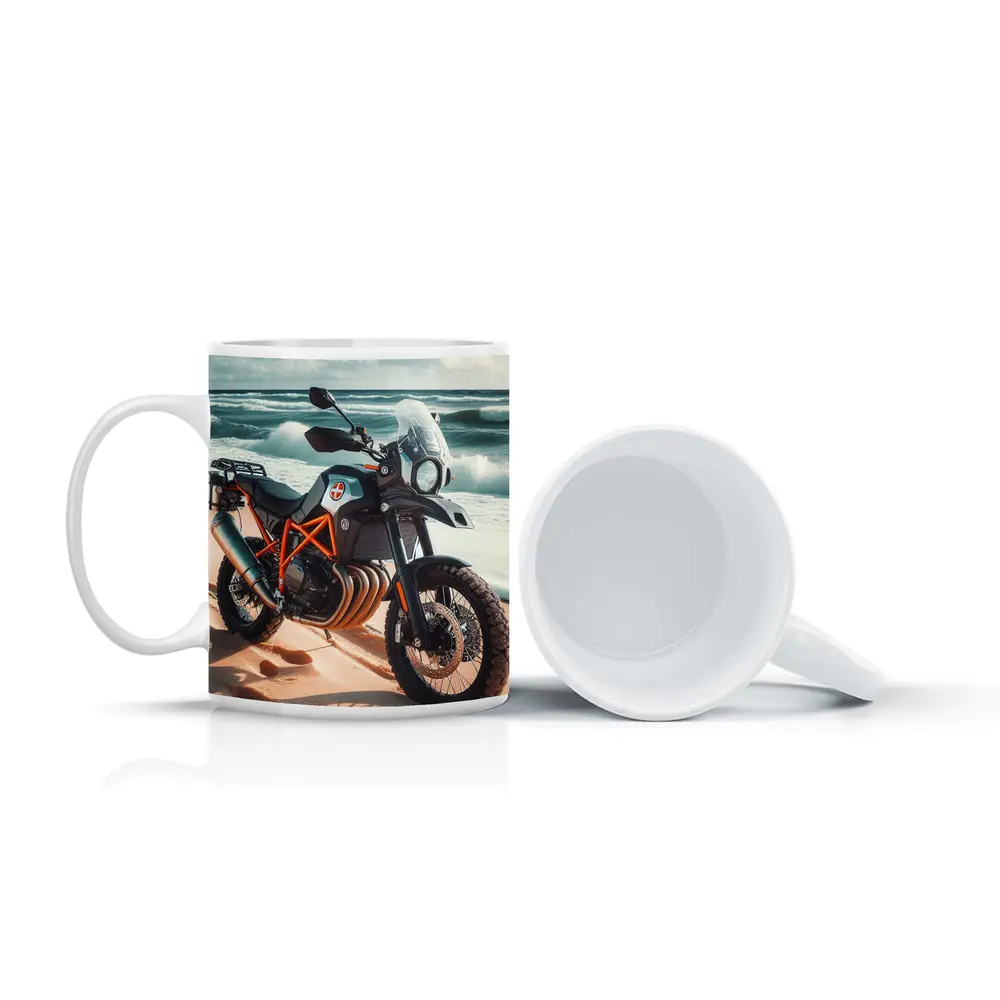Adventure Dual Sport Bike On Sandy Beach – Mugs
