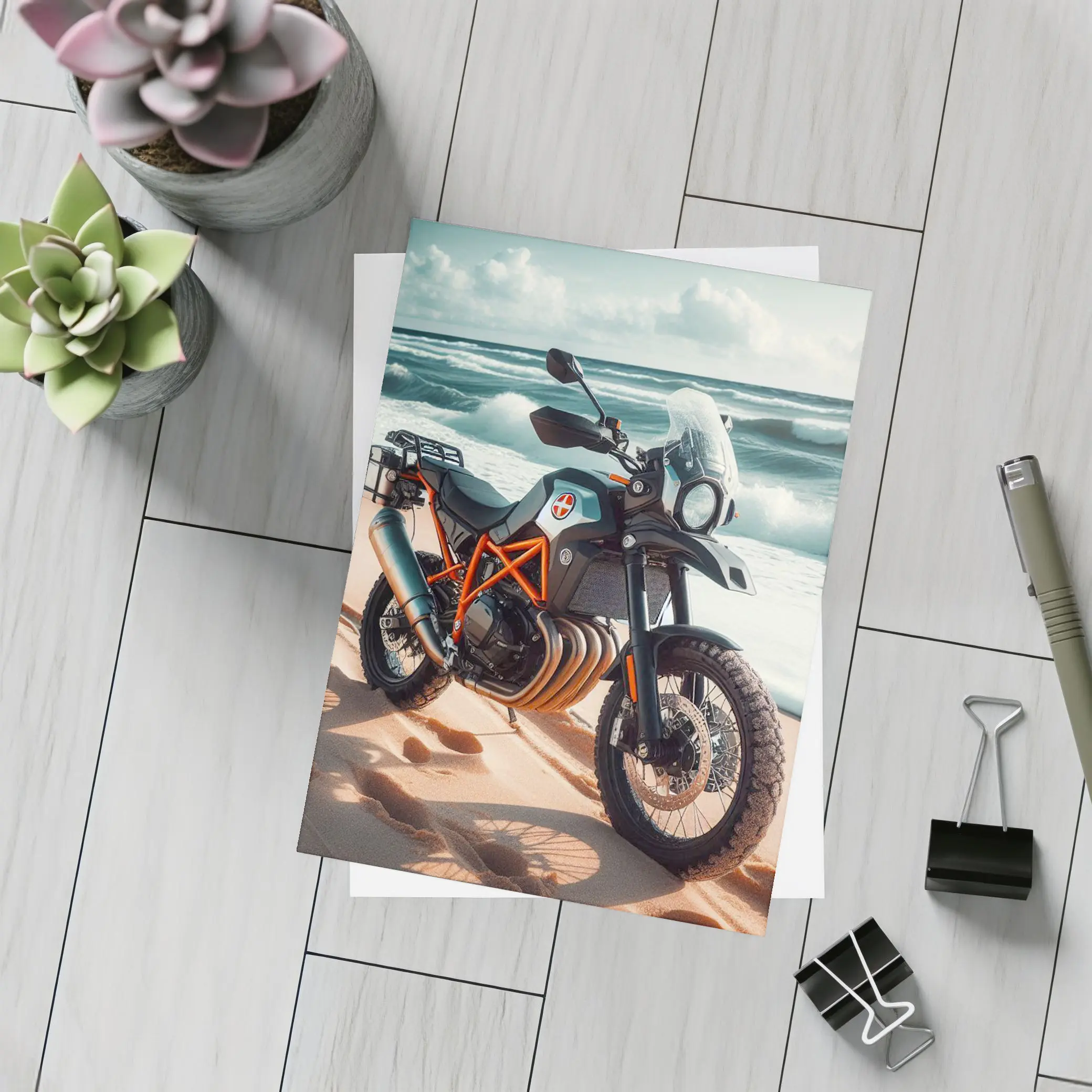 Adventure Dual Sport Bike On Sandy Beach – Postcards