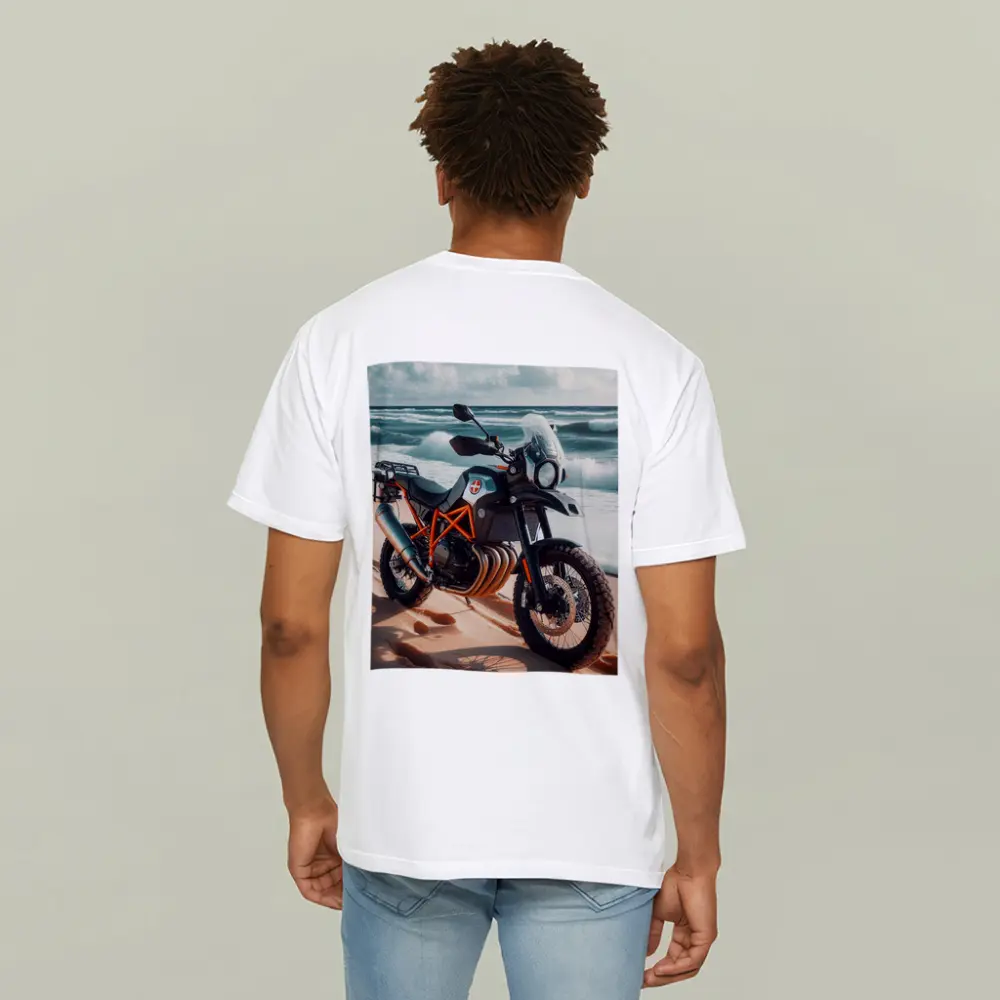 Adventure Dual Sport Bike On Sandy Beach – T-Shirts