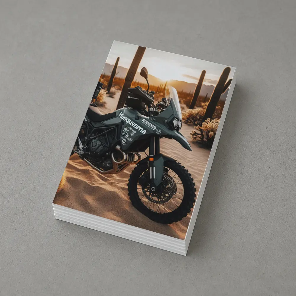 Husqvarna Adventure Motorcycle Desert Sunset Scene – Postcards