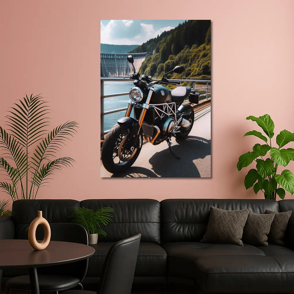 Husqvarna Naked Bike Parked By Dam – Wall Art