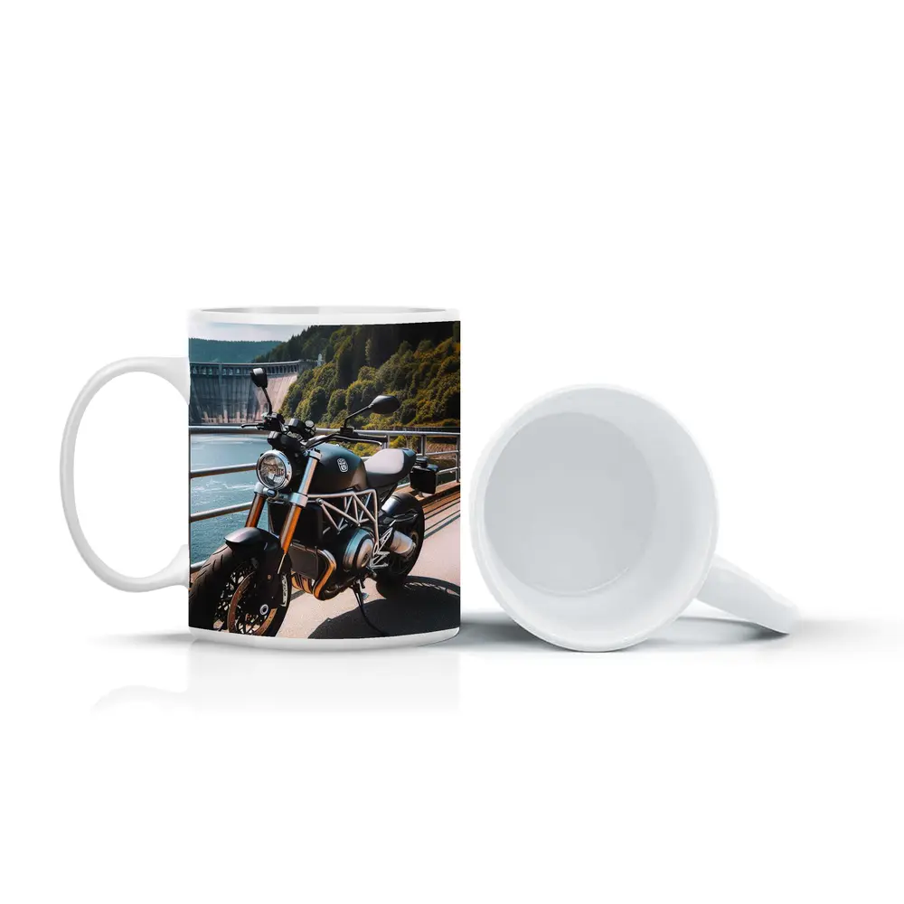 Husqvarna Naked Bike Parked By Dam – Mugs