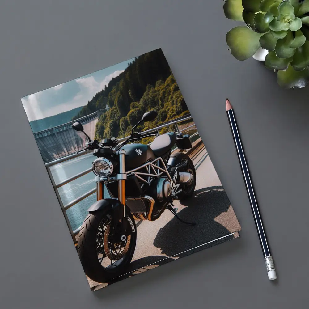 Husqvarna Naked Bike Parked By Dam – Notebooks
