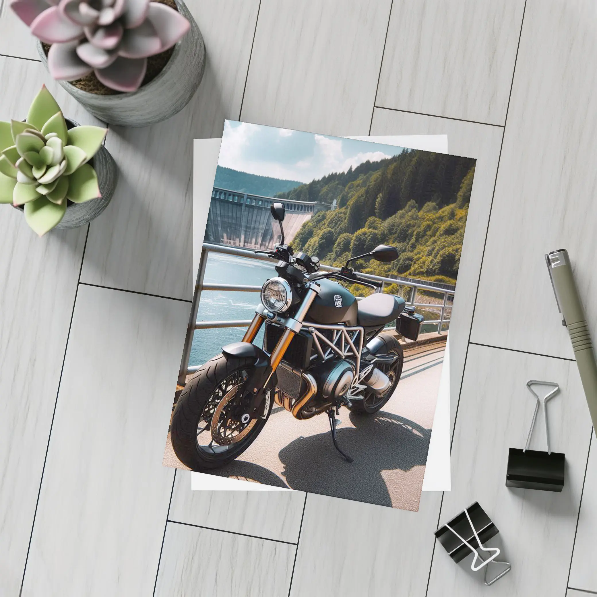 Husqvarna Naked Bike Parked By Dam – Postcards