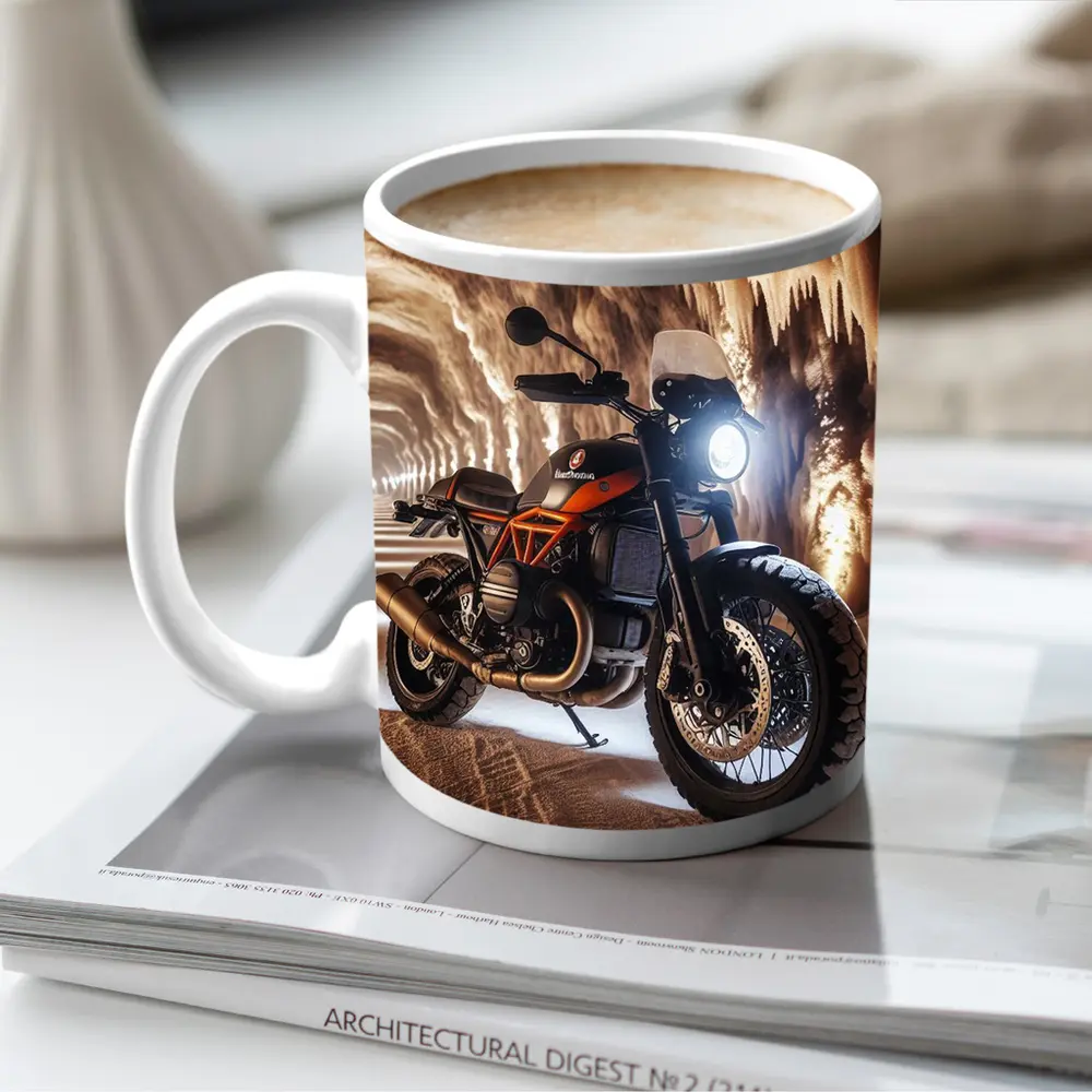 Scrambler Motorcycle Inside Glowing Cave – Mugs