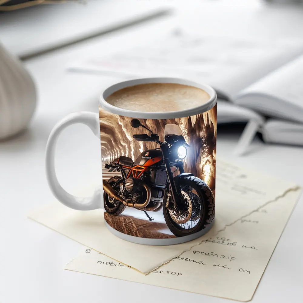 Scrambler Motorcycle Inside Glowing Cave – Mugs
