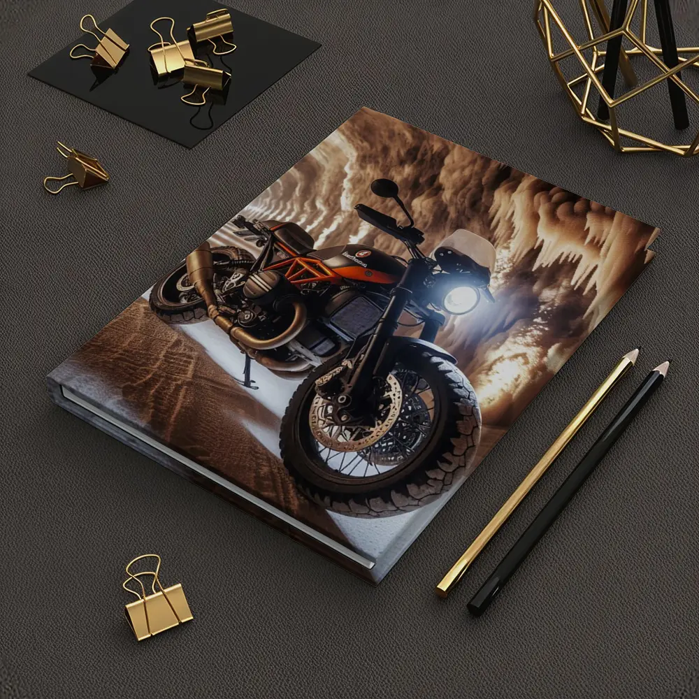 Scrambler Motorcycle Inside Glowing Cave – Notebooks