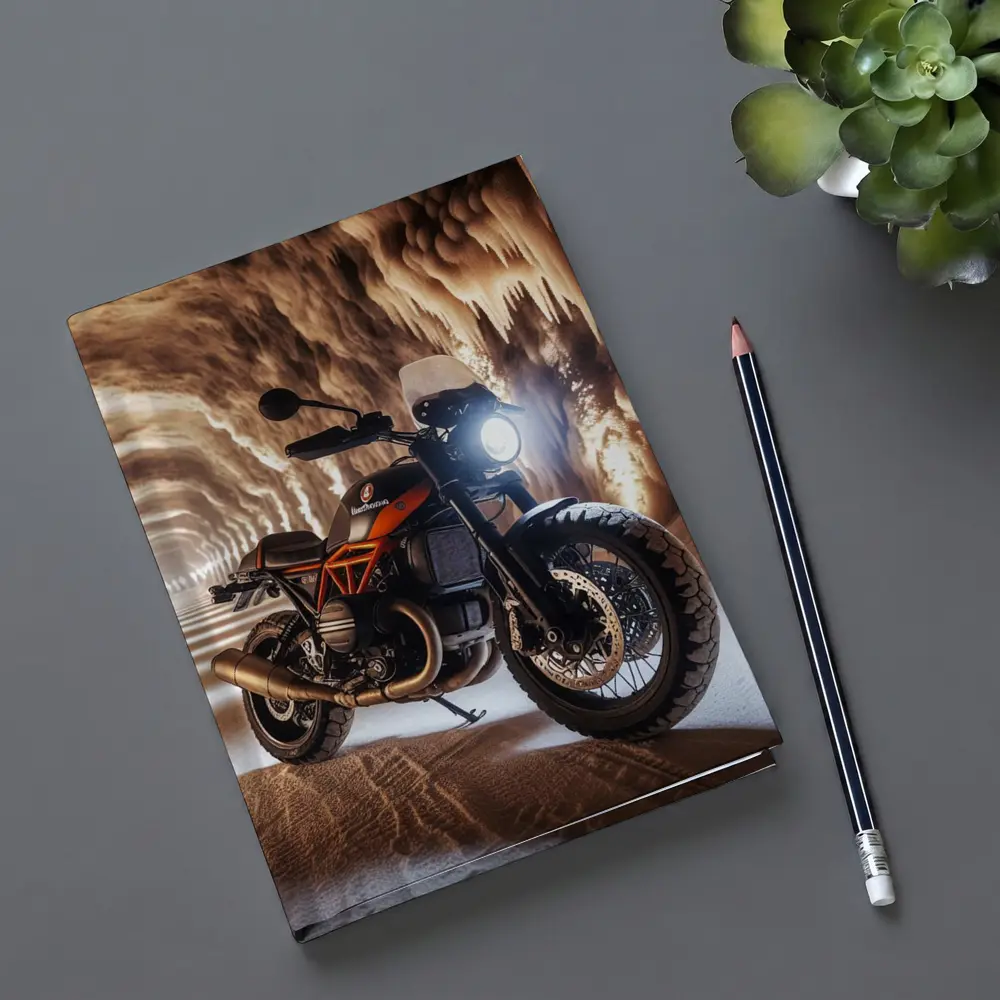 Scrambler Motorcycle Inside Glowing Cave – Notebooks