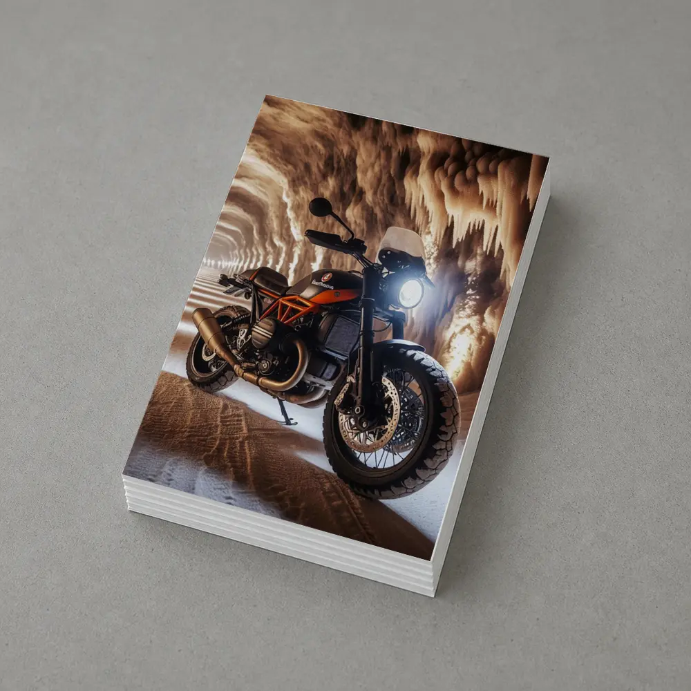Scrambler Motorcycle Inside Glowing Cave – Postcards