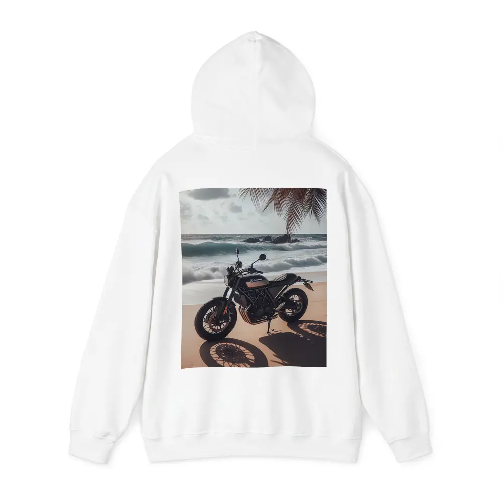 Husqvarna Scrambler Motorcycle Parked Tropical Beach – Hoodies