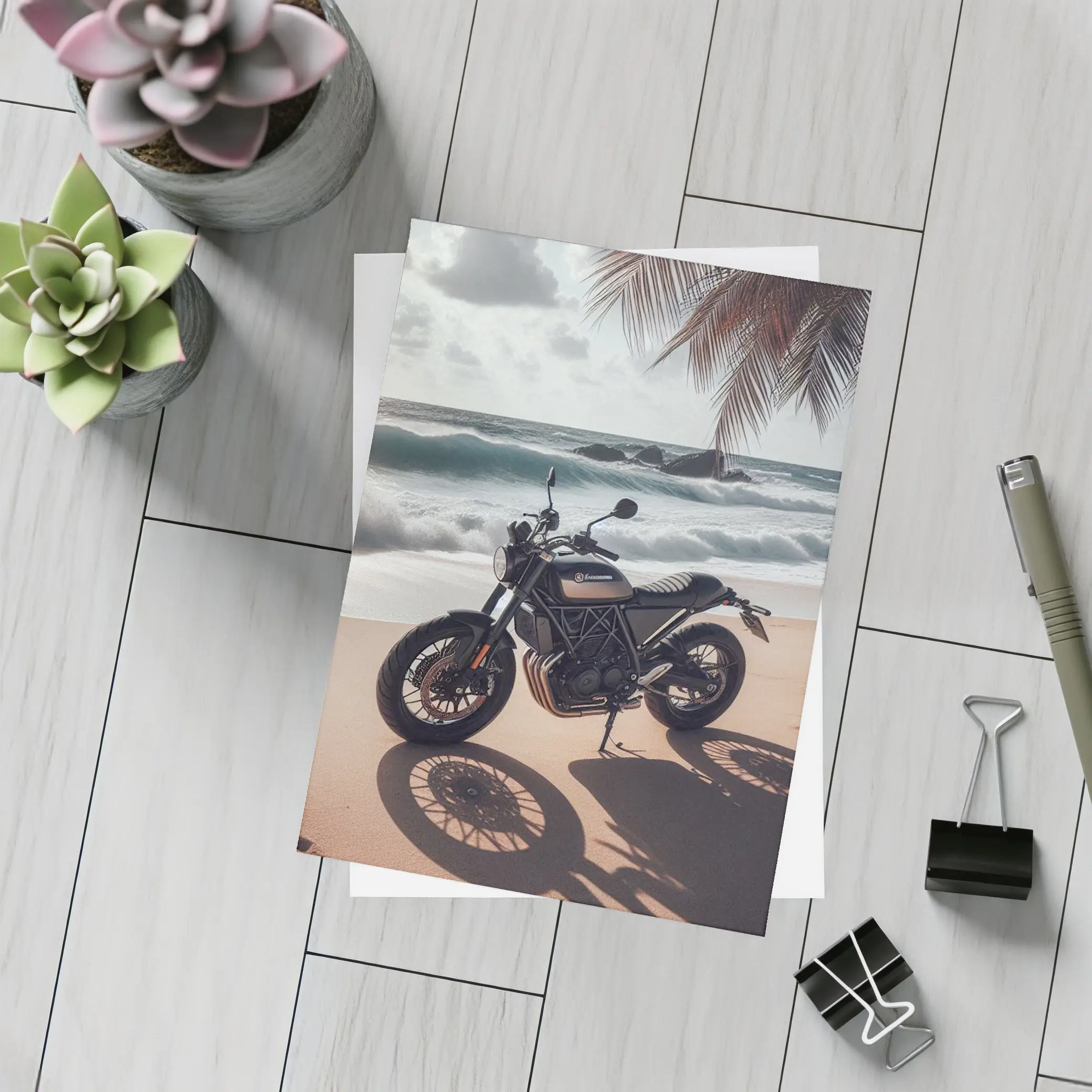 Husqvarna Scrambler Motorcycle Parked Tropical Beach – Postcards