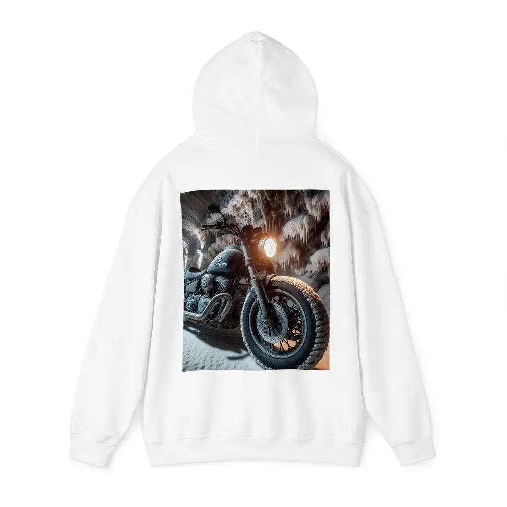 Frost Covered Motorcycle Parked Inside Ice Cave – Hoodies