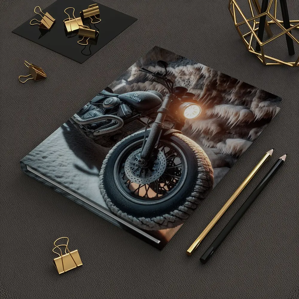 Frost Covered Motorcycle Parked Inside Ice Cave – Notebooks