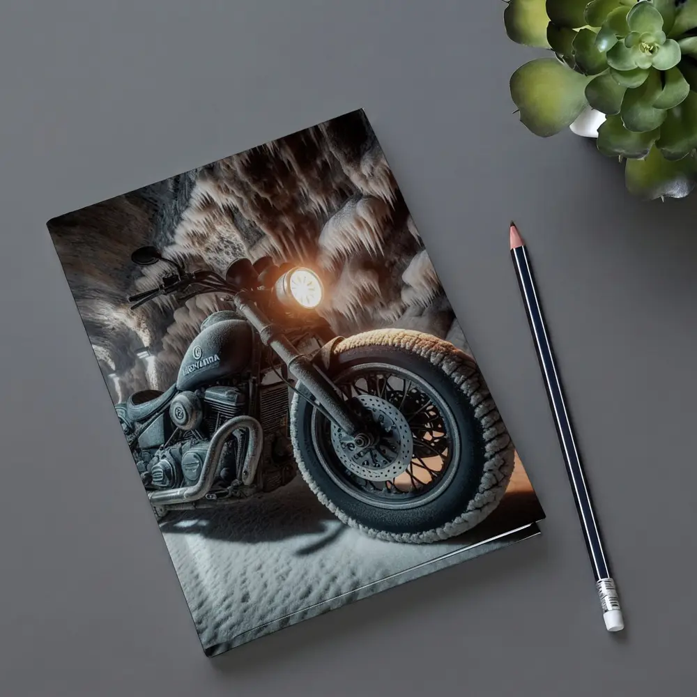 Frost Covered Motorcycle Parked Inside Ice Cave – Notebooks