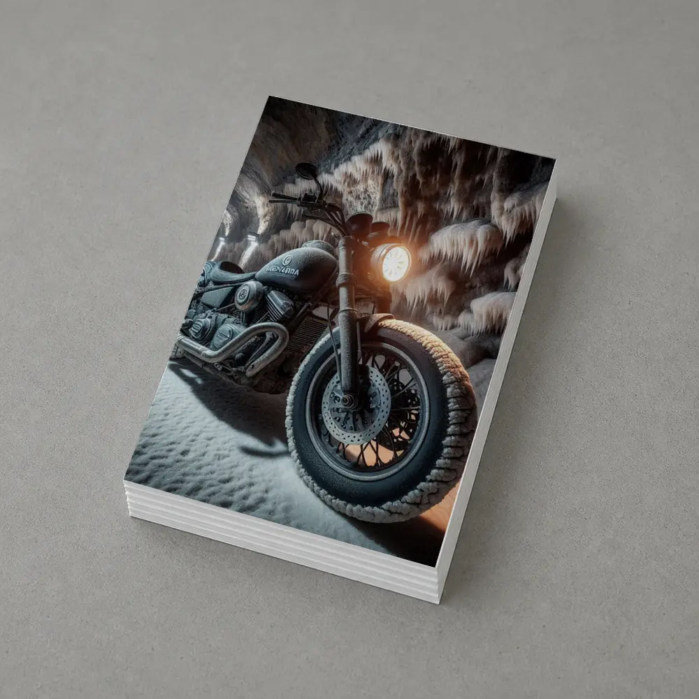 Frost Covered Motorcycle Parked Inside Ice Cave – Postcards