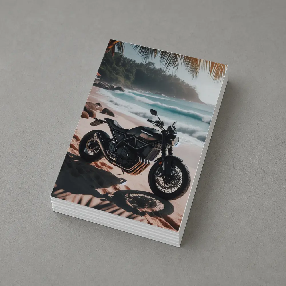 Black Scrambler Motorcycle Parked On Tropical Beach – Postcards