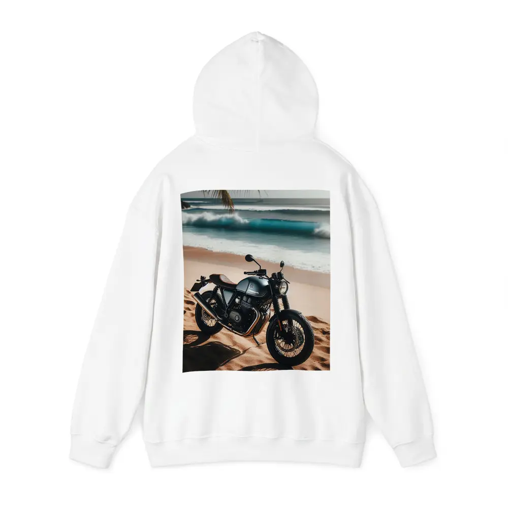 Dark Cafe Racer Motorcycle On Sandy Beach – Hoodies