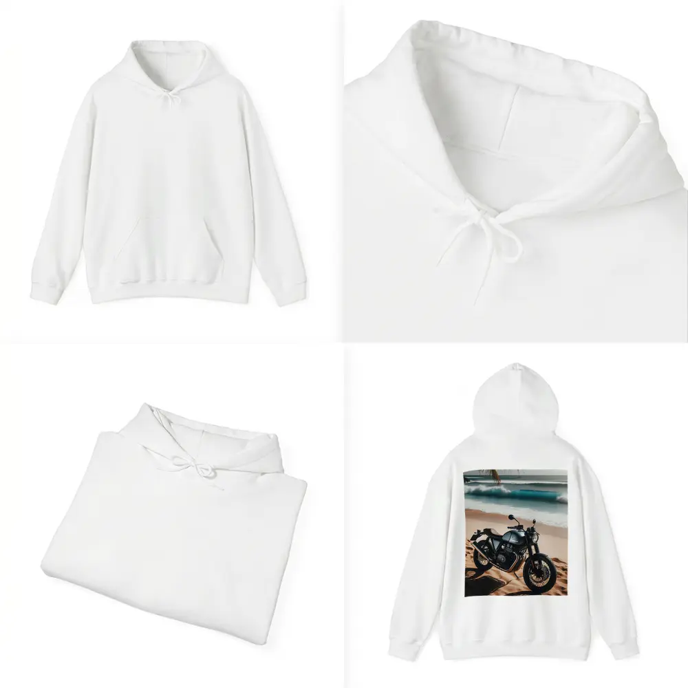 Dark Cafe Racer Motorcycle On Sandy Beach – Hoodies