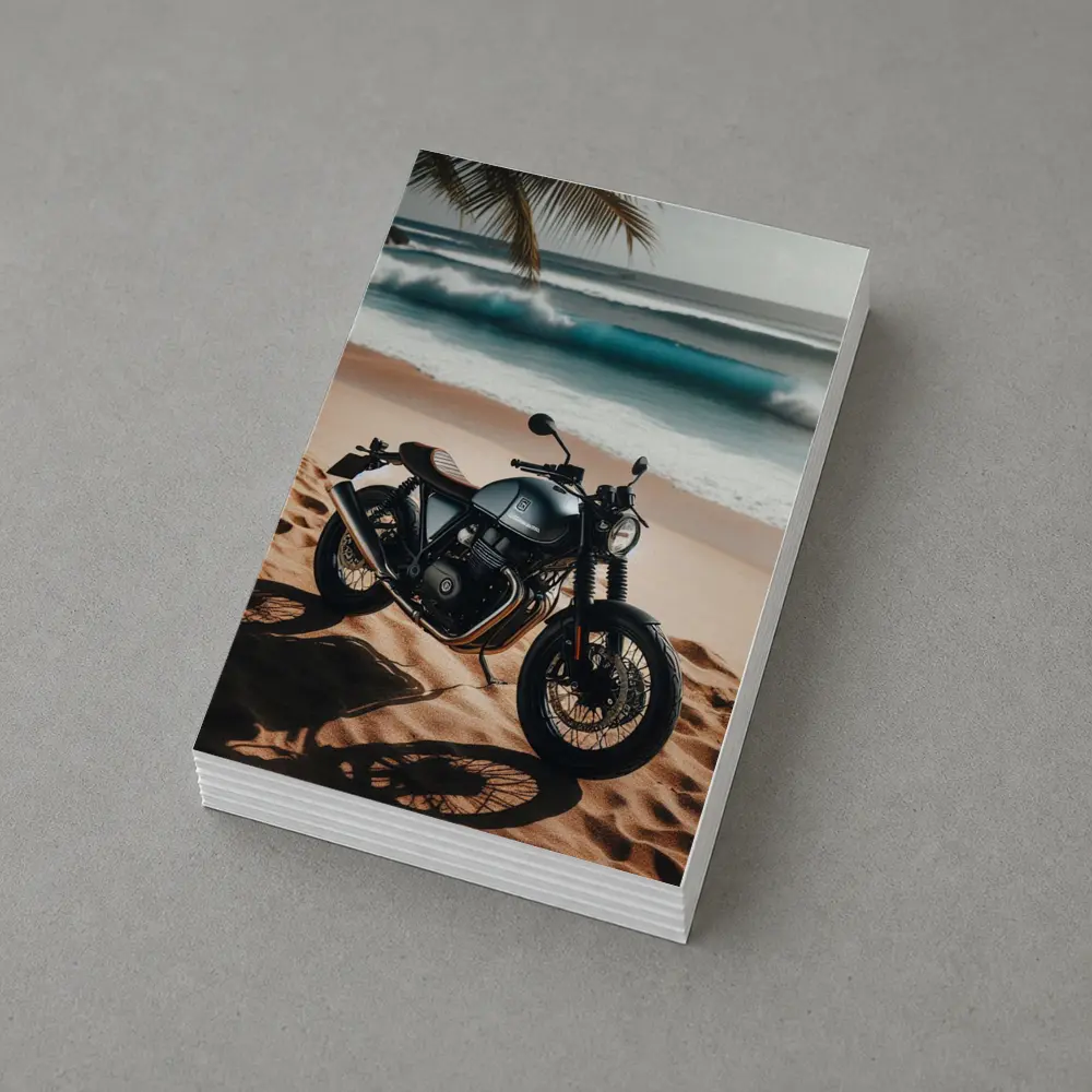 Dark Cafe Racer Motorcycle On Sandy Beach – Postcards