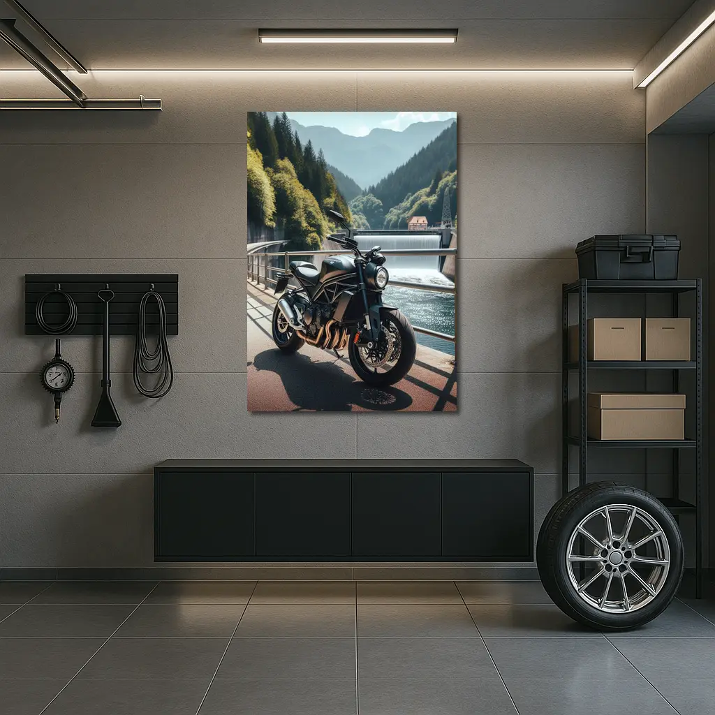 Dark Naked Bike Bridge Mountain River – Wall Art