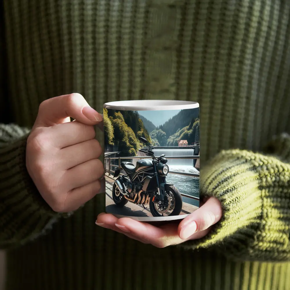 Dark Naked Bike Bridge Mountain River – Mugs
