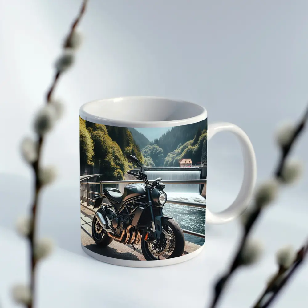 Dark Naked Bike Bridge Mountain River – Mugs