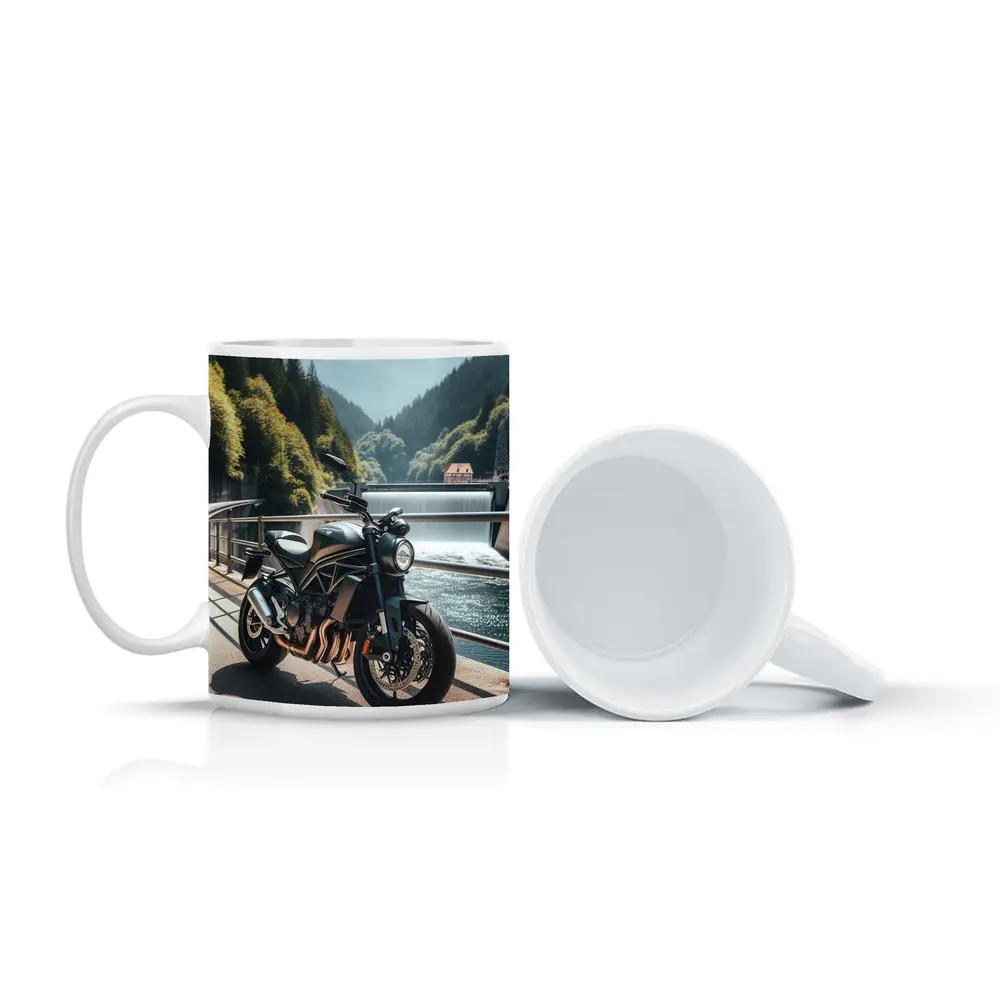 Dark Naked Bike Bridge Mountain River – Mugs
