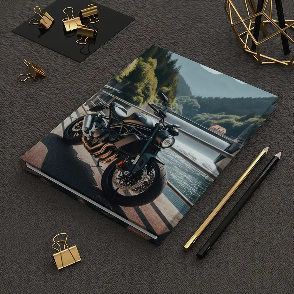 Dark Naked Bike Bridge Mountain River – Notebooks