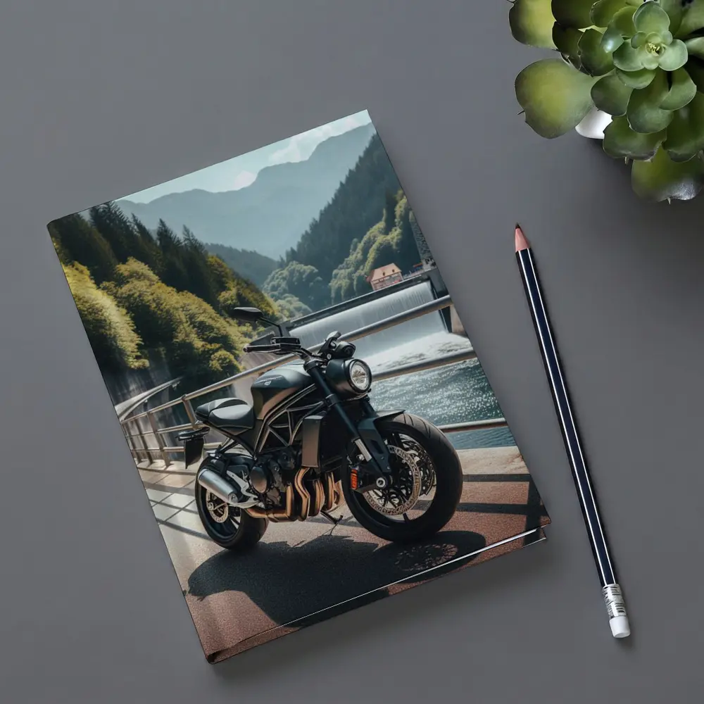 Dark Naked Bike Bridge Mountain River – Notebooks