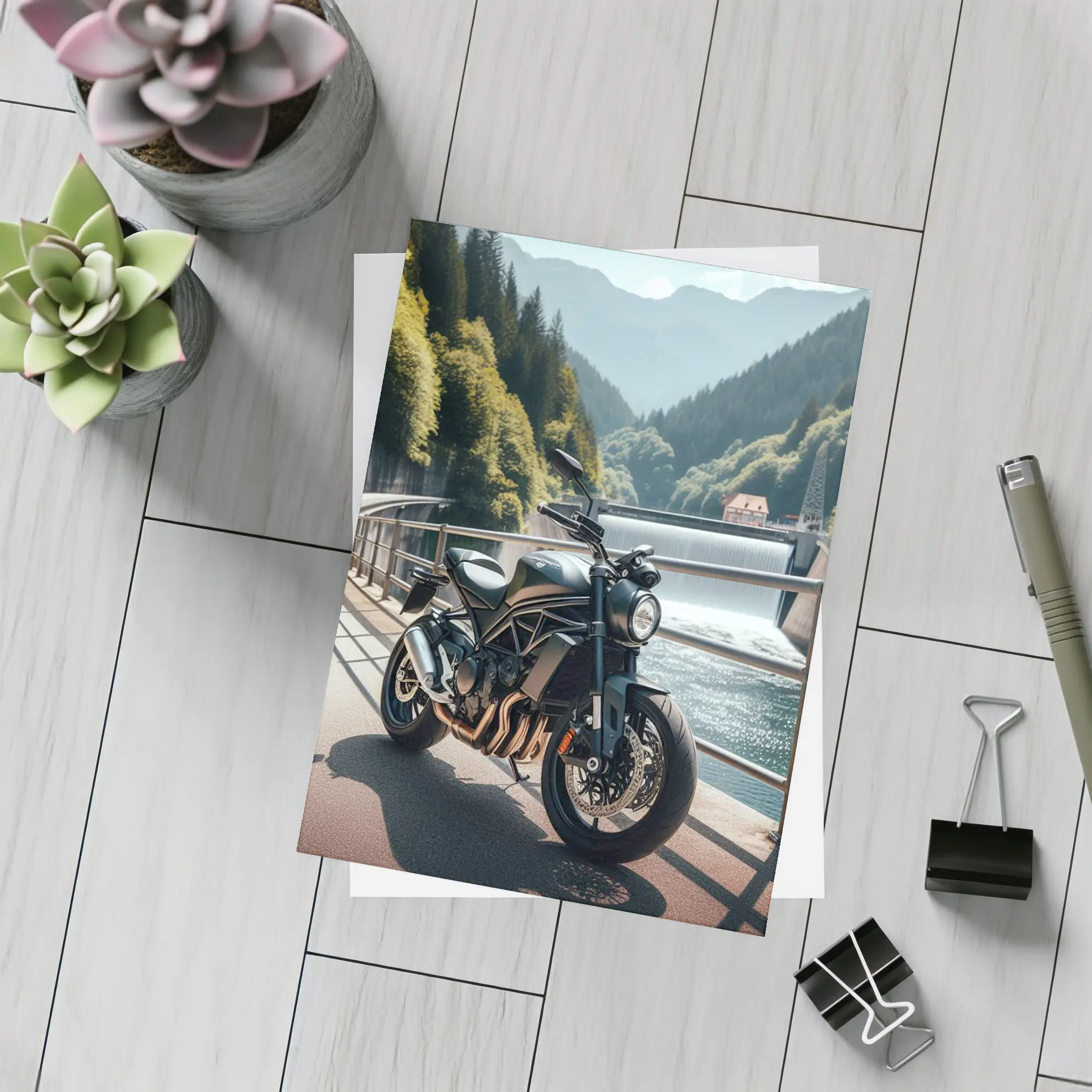 Dark Naked Bike Bridge Mountain River – Postcards