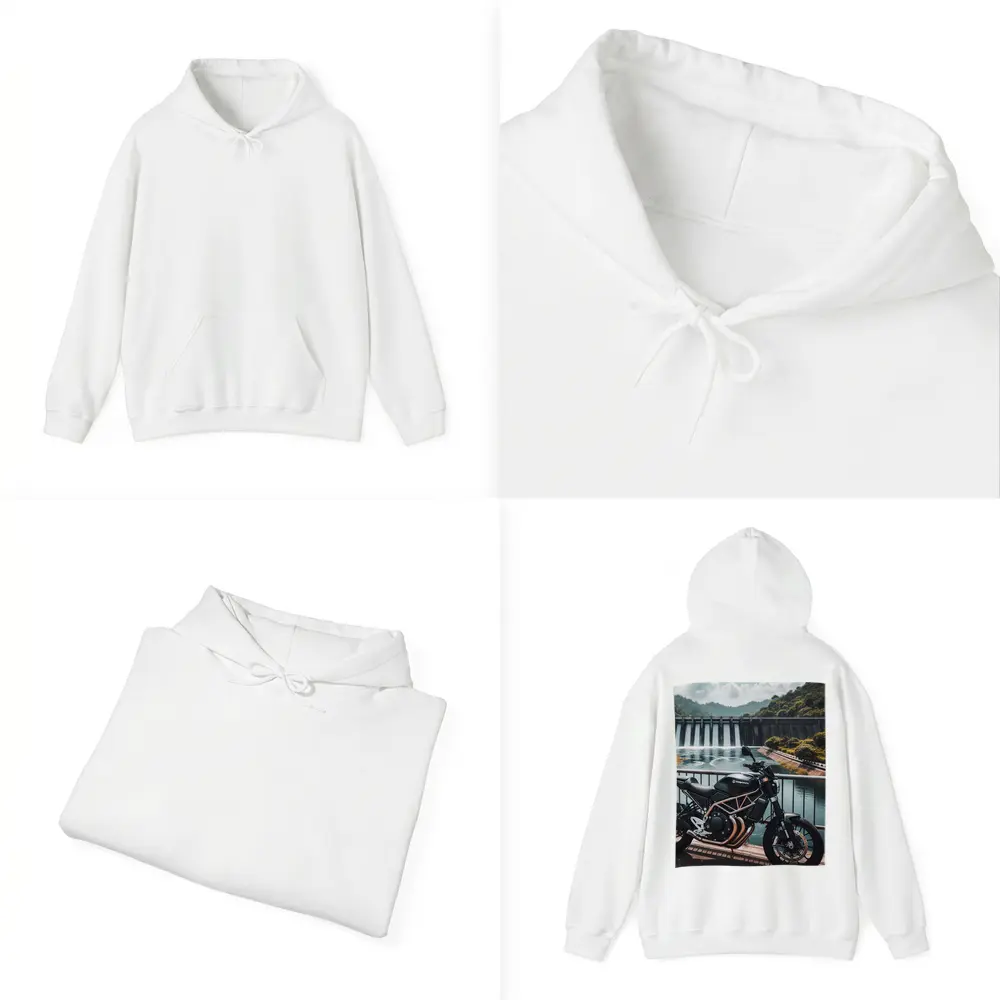 Husqvarna Scrambler Motorcycle Parked By Dam – Hoodies