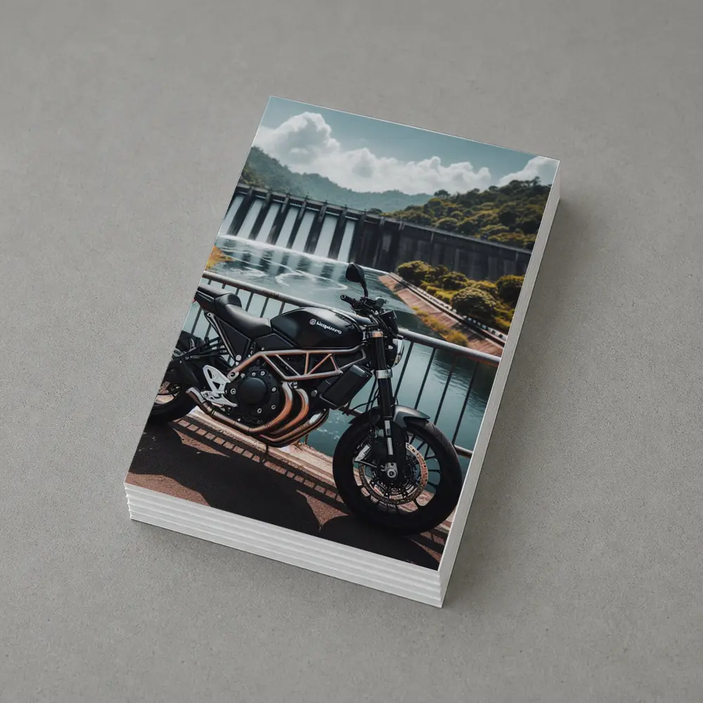 Husqvarna Scrambler Motorcycle Parked By Dam – Postcards