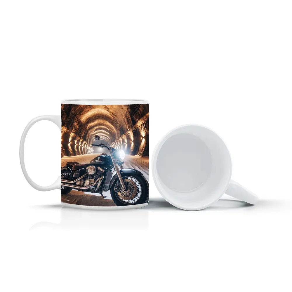 Black Cruiser Motorcycle Inside Stone Tunnel – Mugs