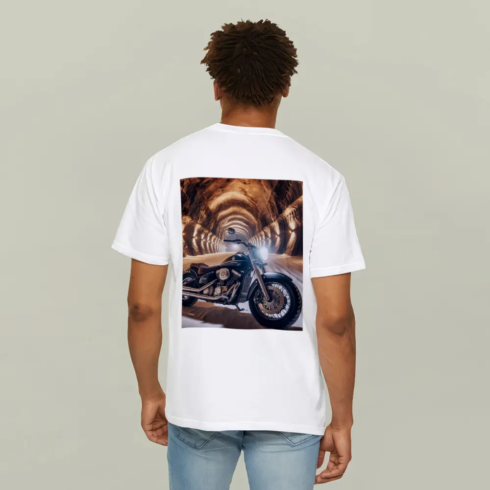 Black Cruiser Motorcycle Inside Stone Tunnel – T-Shirts