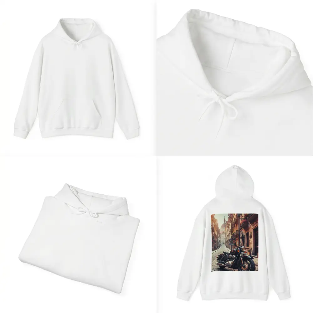 Classic Cruiser Motorcycle Parked Cobblestone European Street – Hoodies