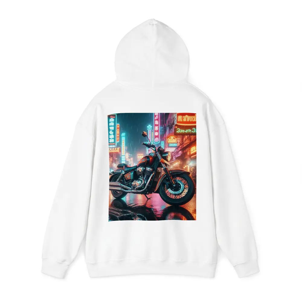 Classic Cruiser Motorcycle Neon Rainy City – Hoodies