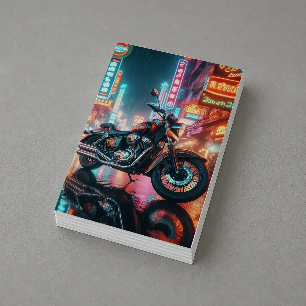 Classic Cruiser Motorcycle Neon Rainy City – Postcards