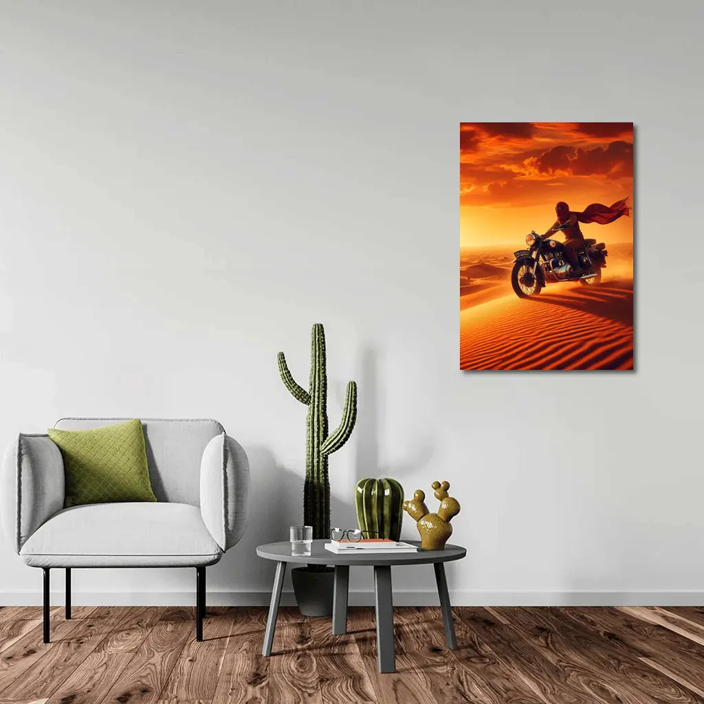 Royal Enfield Rider Crossing Desert Sand Dunes – Wall Art