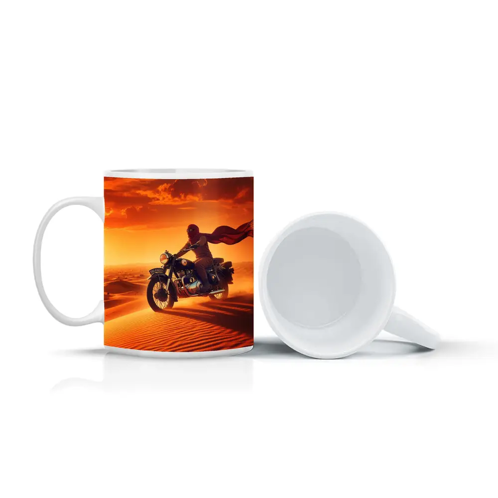 Royal Enfield Rider Crossing Desert Sand Dunes – Mugs