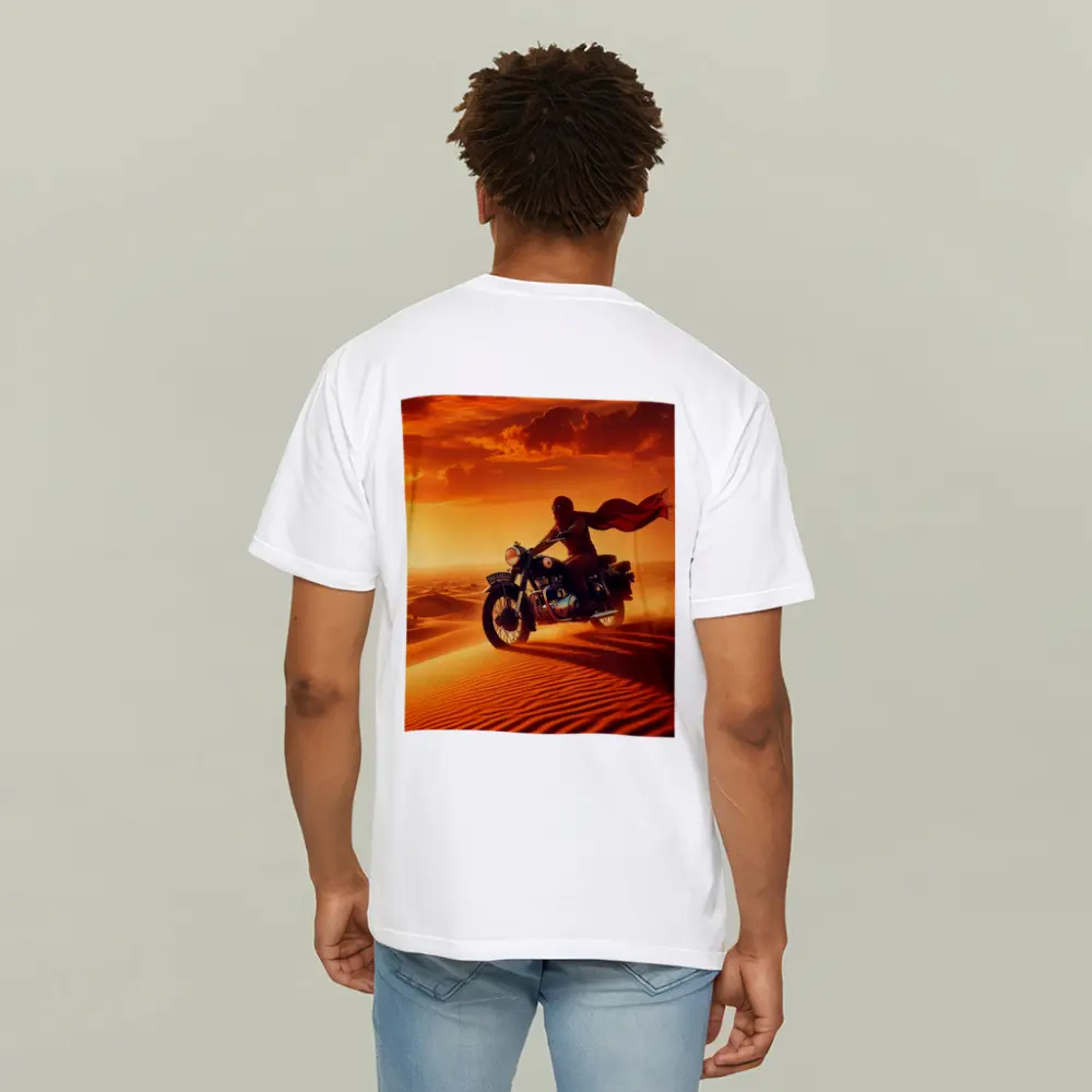 Royal Enfield Rider Crossing Desert Sand Dunes – T-Shirts