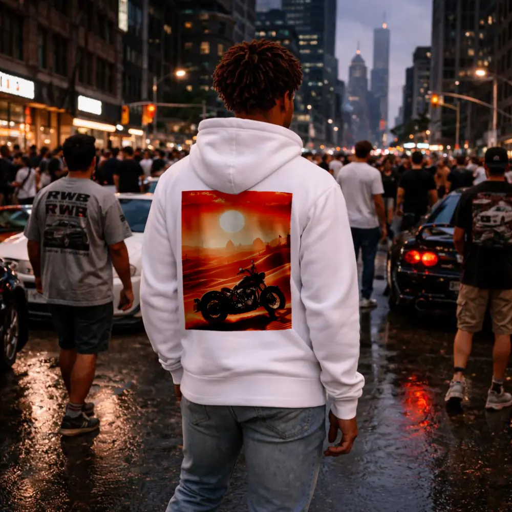 Harley Davidson Chopper Desert Sunset Scene – Hoodies
